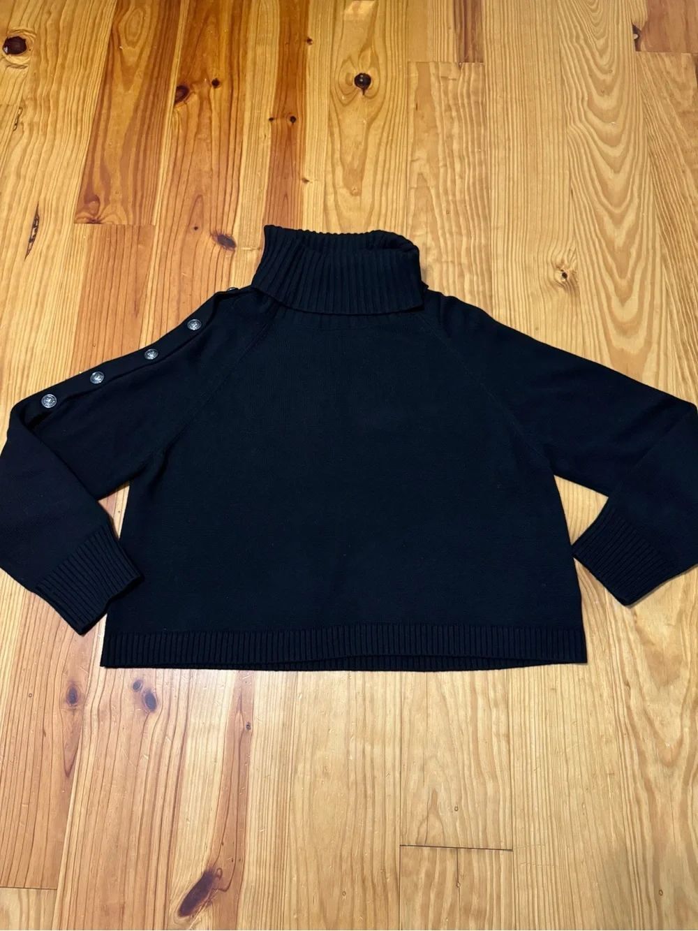 L'AGENCE Kenny Cold Shoulder Sweater Black Button Knit Women’s SIZE MED - Picture 5 of 13
